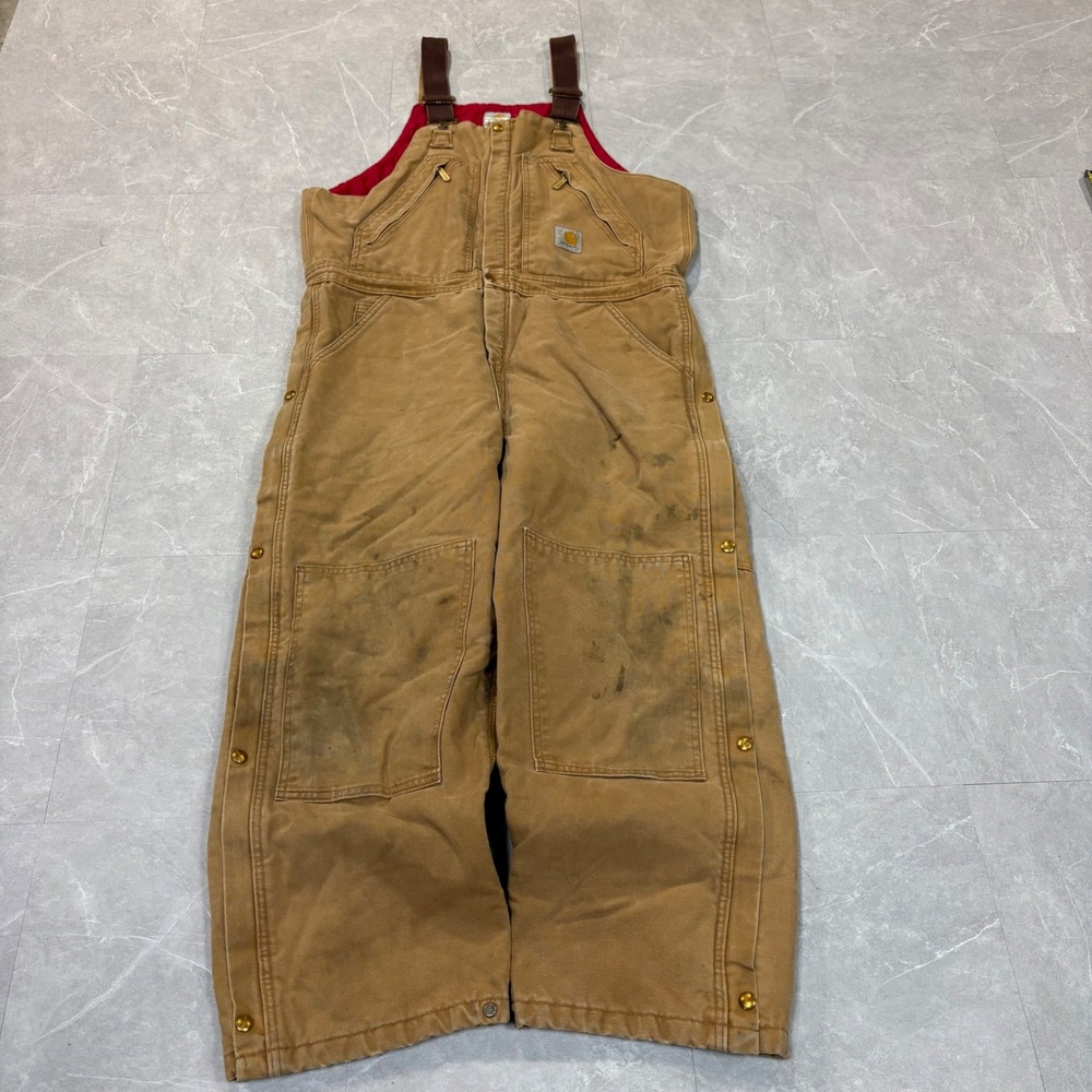 Carhartt R38 BRN Men Brown Duck Quilt Lined Bib Overalls 38x28 Double Knee Work